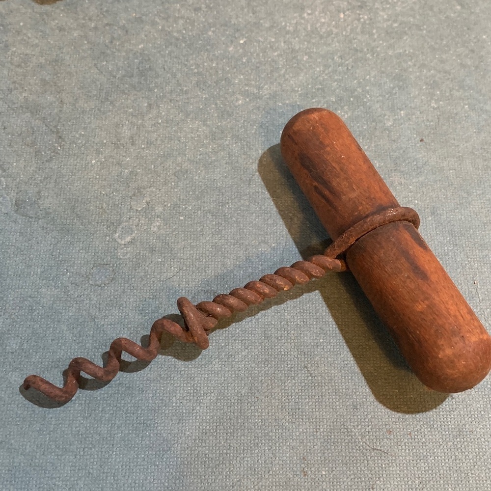 Vintage Wooden Handle Corkscrew Antique Farmhouse Primitive Twister